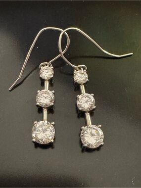 Ross-Simons Sterling Silver Graduated CZ Drop Earrings